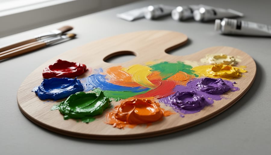 “Painter’s palette with primary colors mixed into secondary colors, illustrating foundational building blocks combining to create many results.”