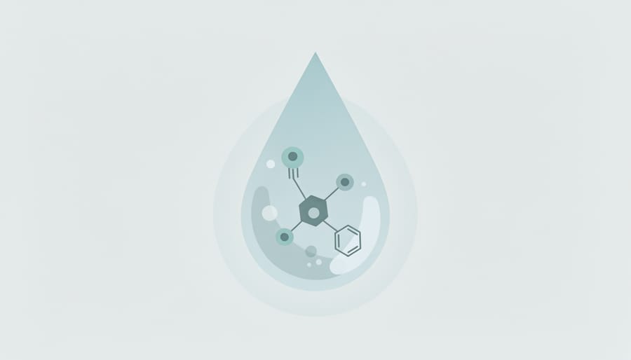 Macro close-up of a water droplet forming at the tip of a glass pipette