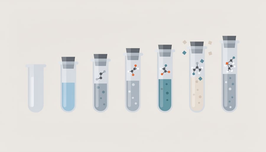 Two laboratory vials on a bench, one symbolizing a more stable protected form of a molecule