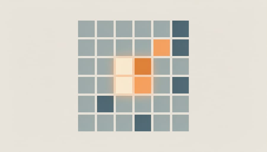 Neatly arranged colored tiles forming a square pattern on a neutral background.