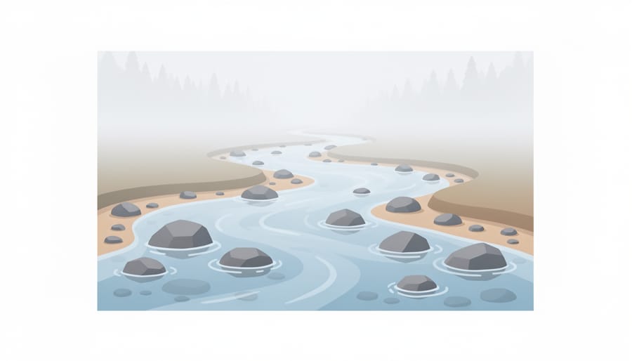 Conceptual image of two connected stepping stones in a shallow stream representing different kinds of reasoning with data.